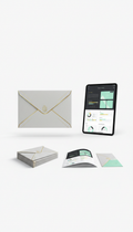 Client welcome envelope with gold accent